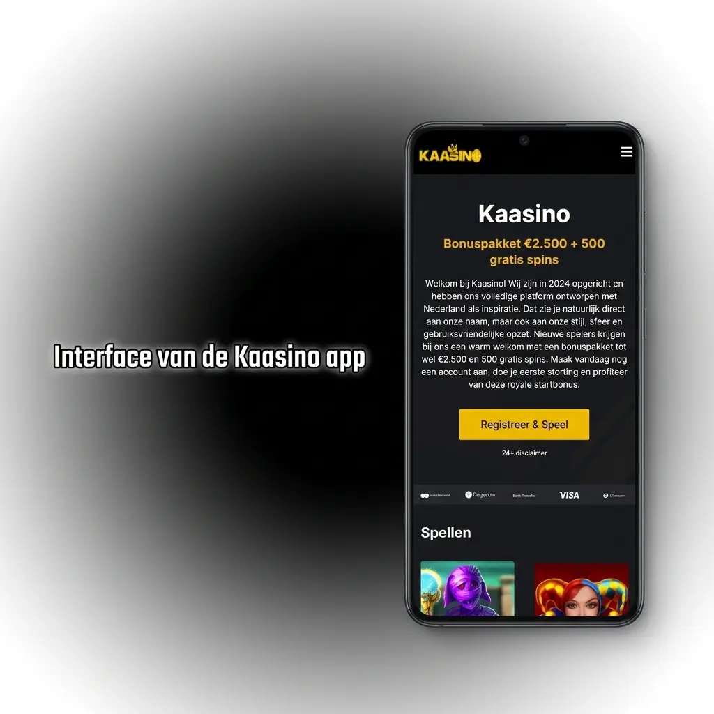 Interface van de Kaasino app met sport- en casinotabbladen