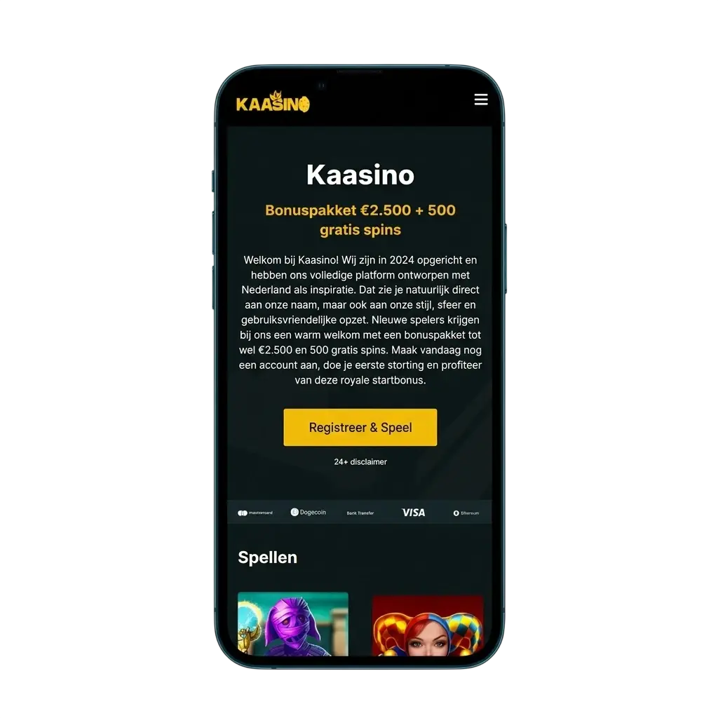 Kaasino app op Android en iOS smartphone