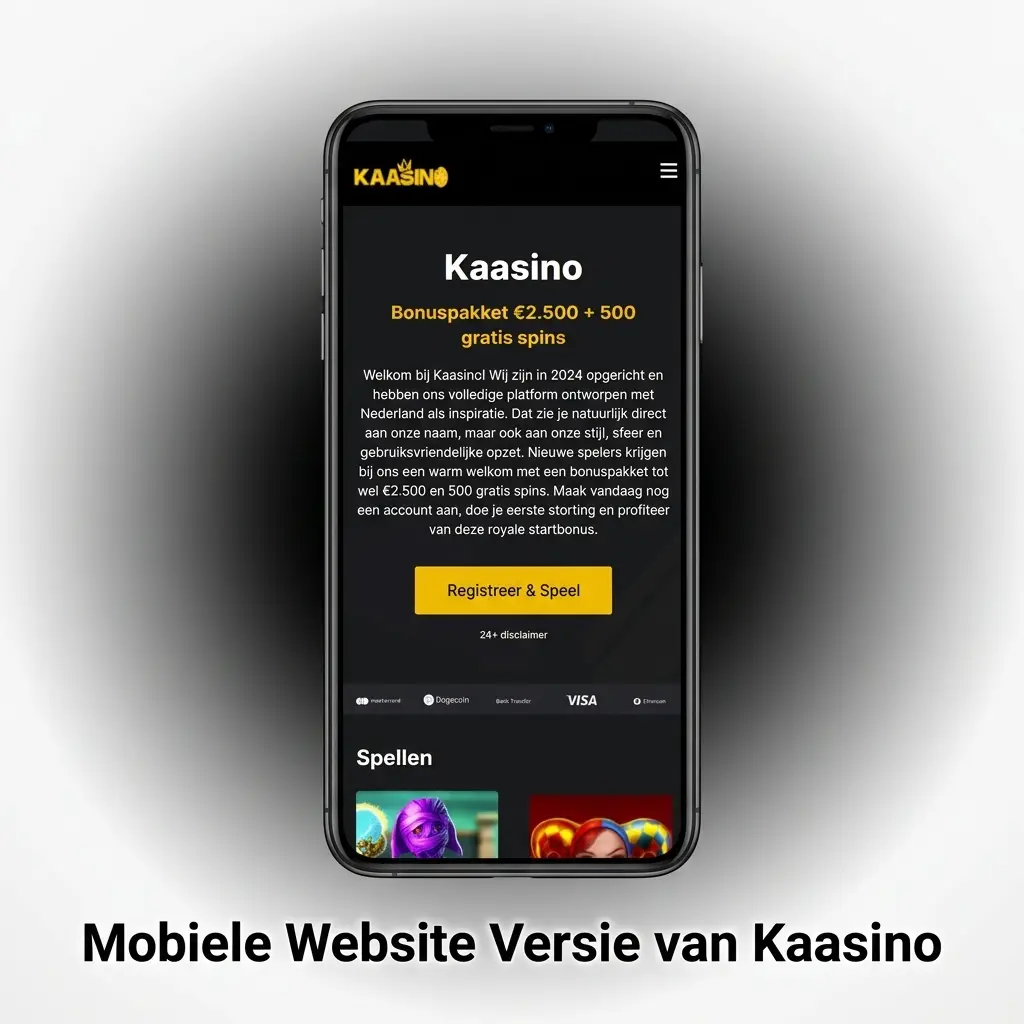 Mobiele website van Kaasino op een smartphone